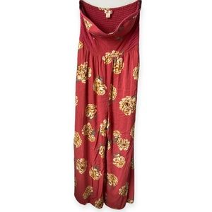 Band of Gypsies Wide Leg Strapless Floral Jumpsuit
